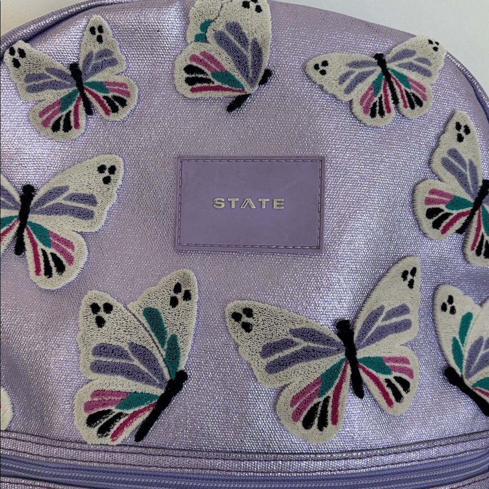 State Bags Kane kids gorgeous Metallic Purple with fuzzy 3d butterflies backpack - Picture 3 of 8